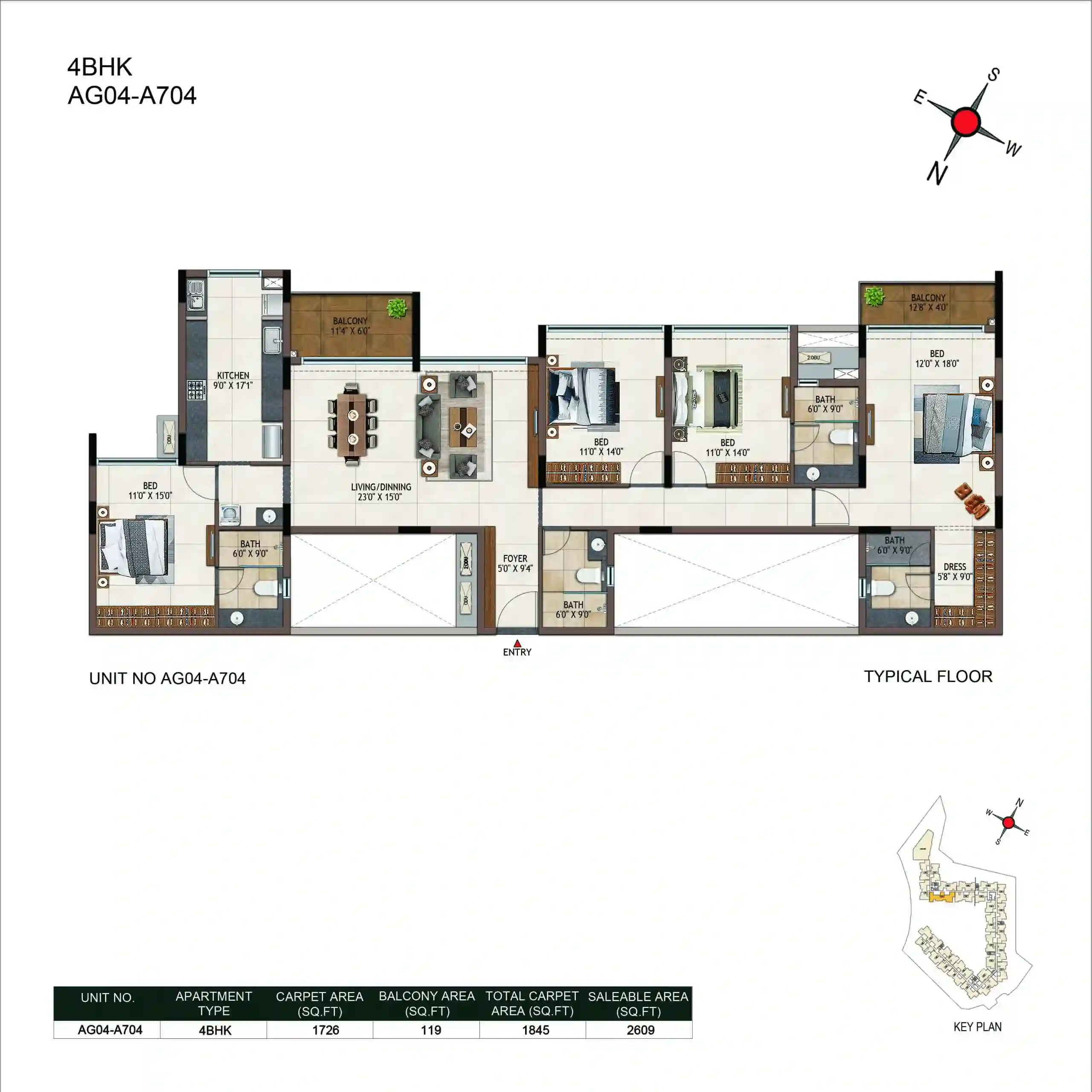 Casagrand Estancia Kogilu 3 BHK apartment layout